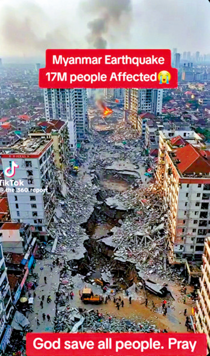　　圖：AI生成的有關緬甸地震的虛假影片在網絡上流傳。\法新社