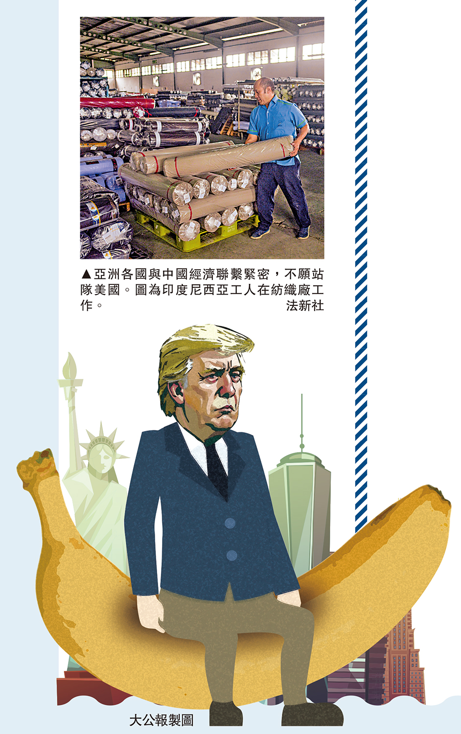圖:亞洲各國與中國經濟聯繫緊密,不願站隊美國。圖為印度尼西亞工人在紡織廠工作。\法新社