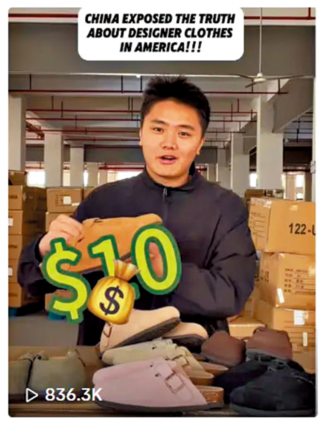 圖:中國製造商在短視頻TikTok發布影片,展示中國製造的歐美名牌商品。\網絡圖片