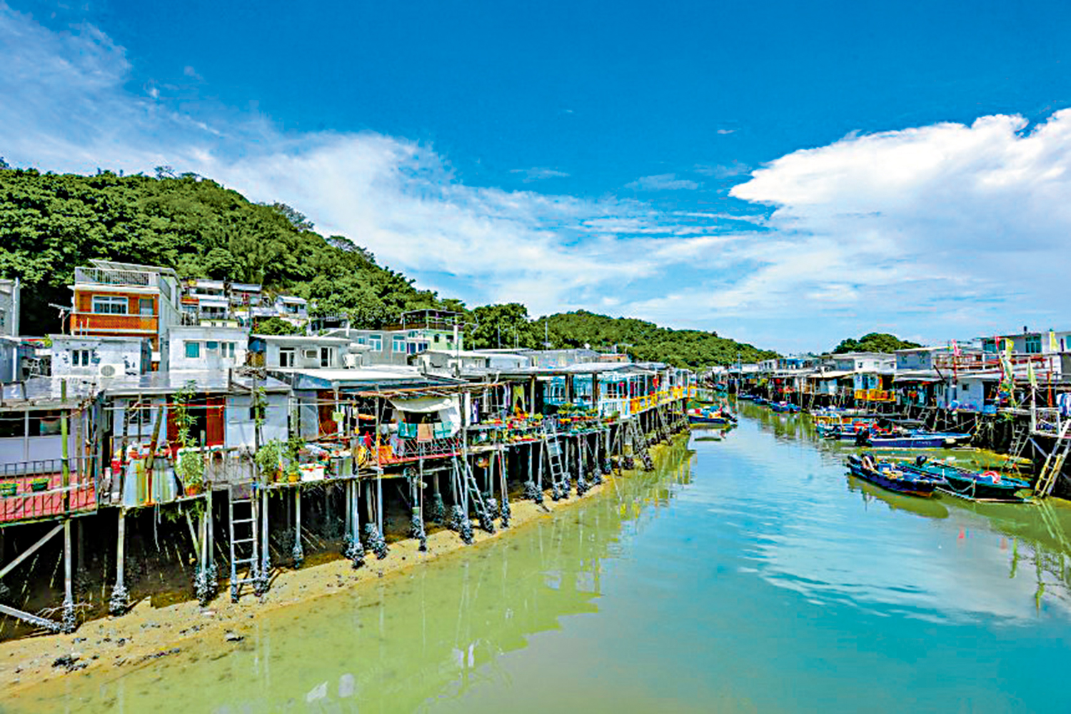 圖:河道兩岸搭建密密麻麻的棚屋,構成大澳別具特色的面貌。