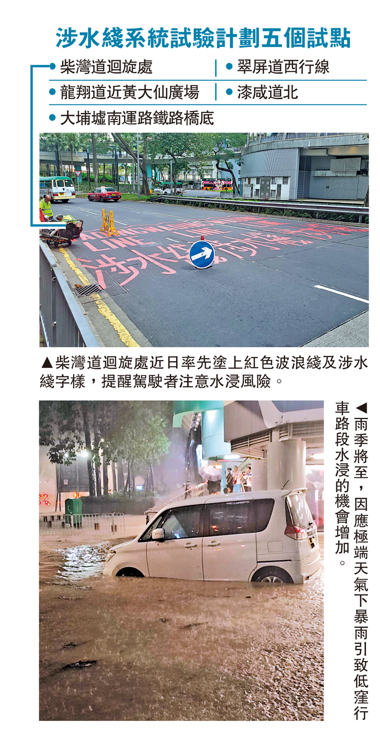 圖:雨季將至,因應極端天氣下暴雨引致低窪行車路段水浸的機會增加。