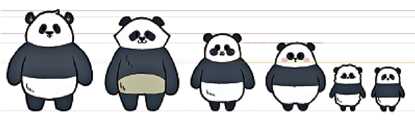 　　圖：團隊以大熊貓特徵為藍本進行藝術化設計，讓遊客可通過「Panda Friends」輕鬆分辨六隻大熊貓。左起為樂樂、安安、盈盈、佳佳、家姐及細佬。