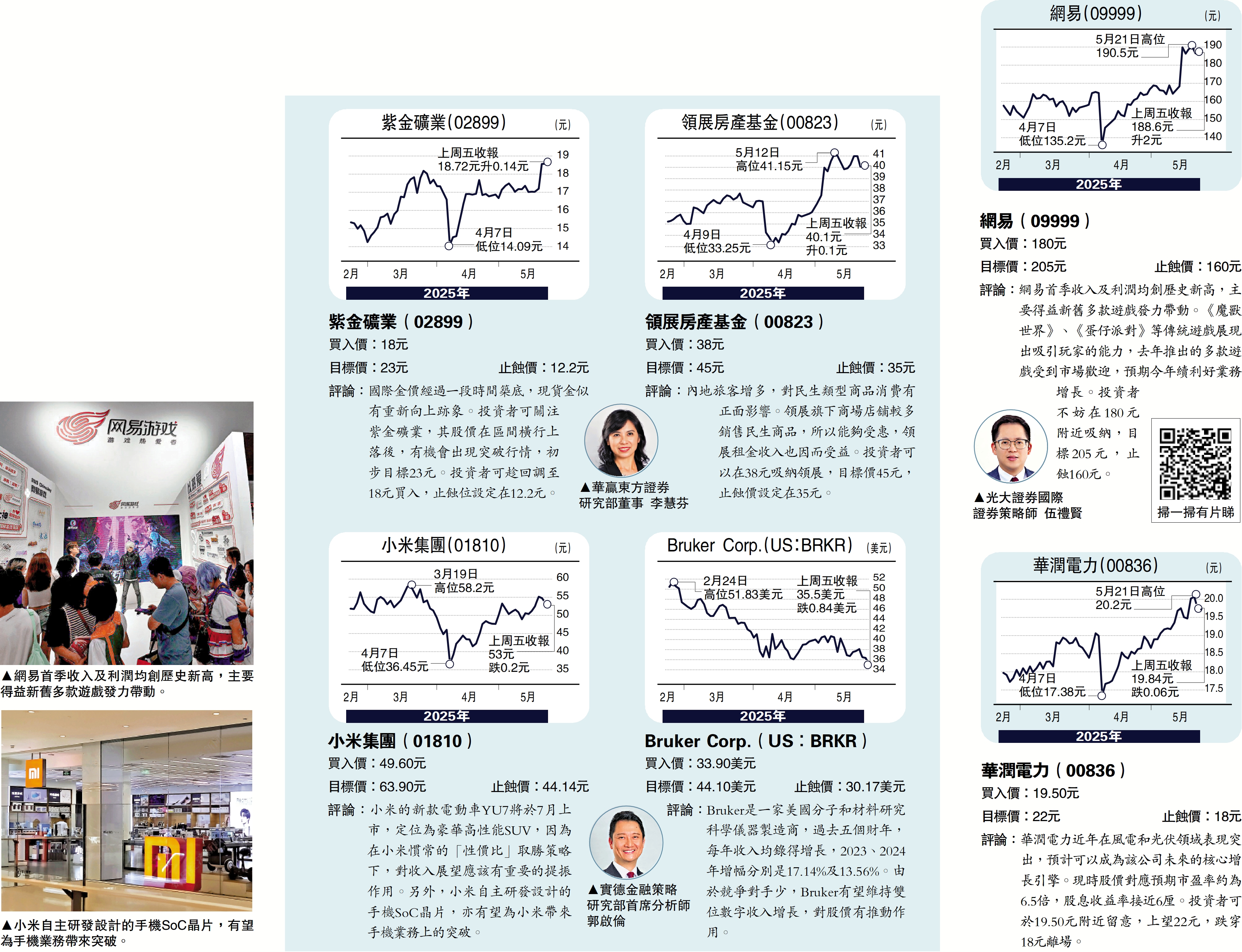 　　上圖：網易首季收入及利潤均創歷史新高，主要得益新舊多款遊戲發力帶動。下圖：小米自主研發設計的手機SoC晶片，有望為手機業務帶來突破。