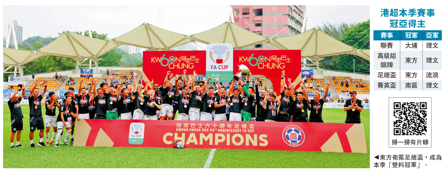 　　圖：東方衛冕足總盃，成為本季「雙料冠軍」。