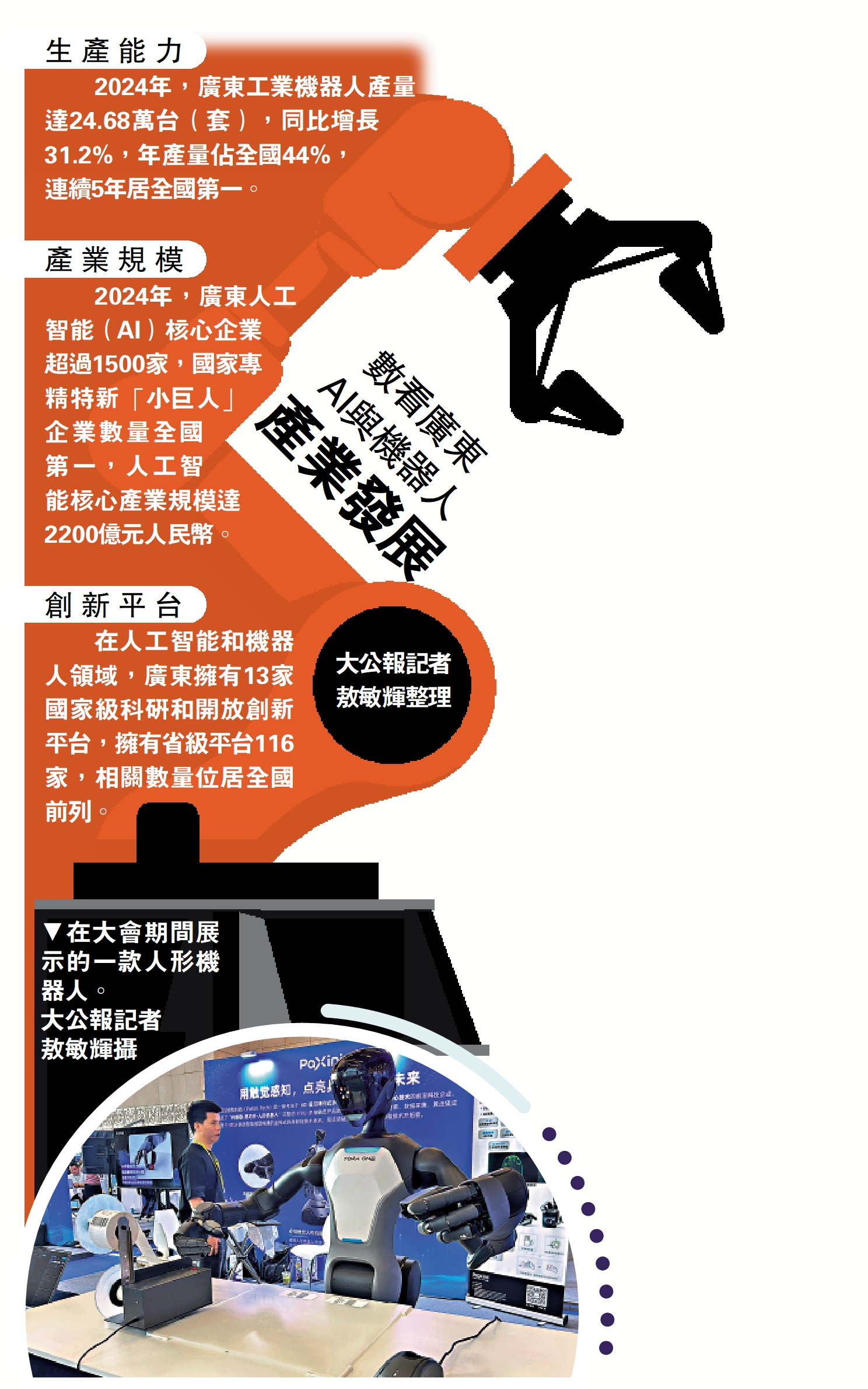 　　圖：在大會期間展示的一款人形機器人。/大公報記者敖敏輝攝