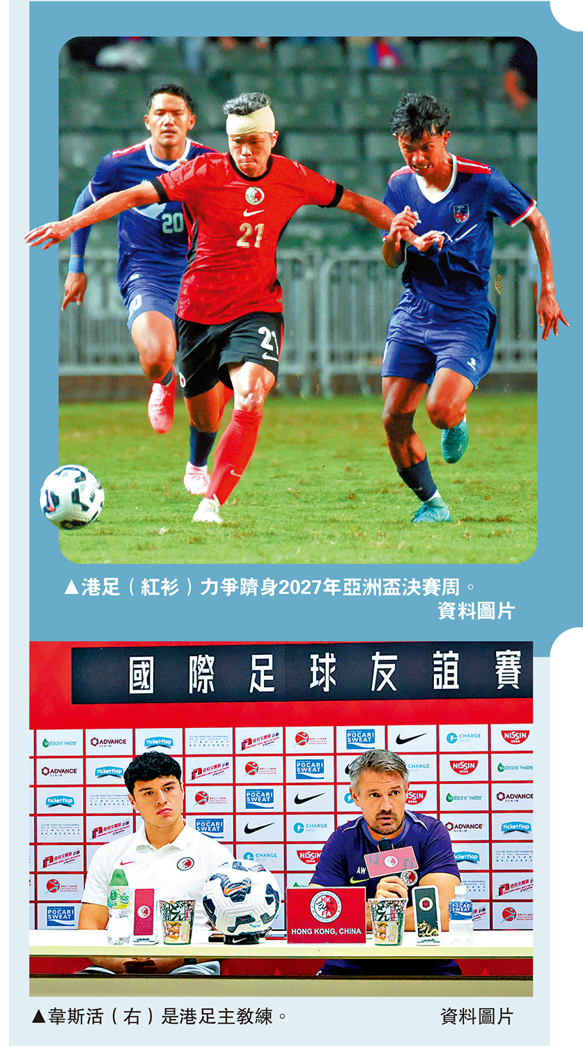 上圖:港足(紅衫)力爭躋身2027年亞洲盃決賽周。下圖:韋斯活(右)是港足主教練。\資料圖片
