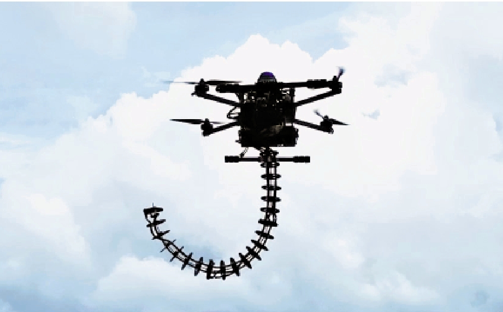 　　圖：空中象鼻機器人在障礙物密集的環境也能靈活運作，而傳統空中操控器在類似場景中往往難以施展。