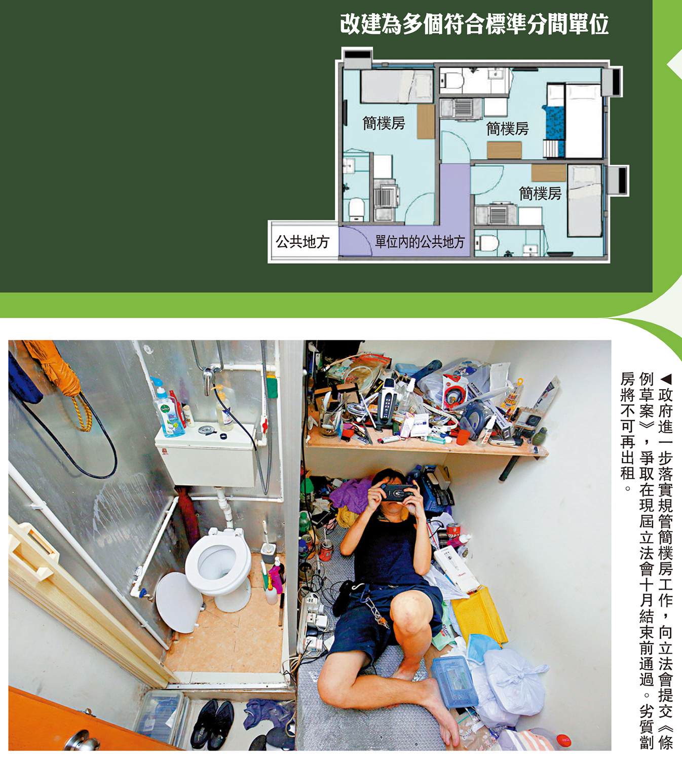圖:政府進一步落實規管簡樸房工作,向立法會提交《條例草案》,爭取在現屆立法會十月結束前通過。劣質劏房將不可再出租。
