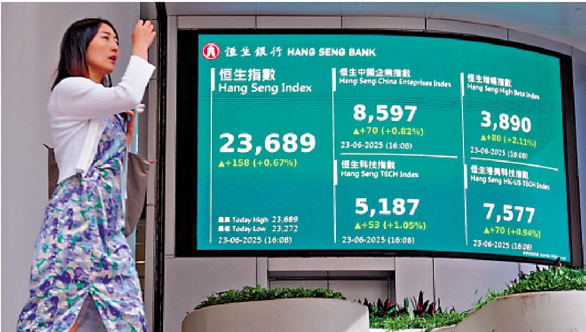 　　圖：南向資金昨淨買入大增，顯示內地投資者買港股熱情持續升溫。\中新社