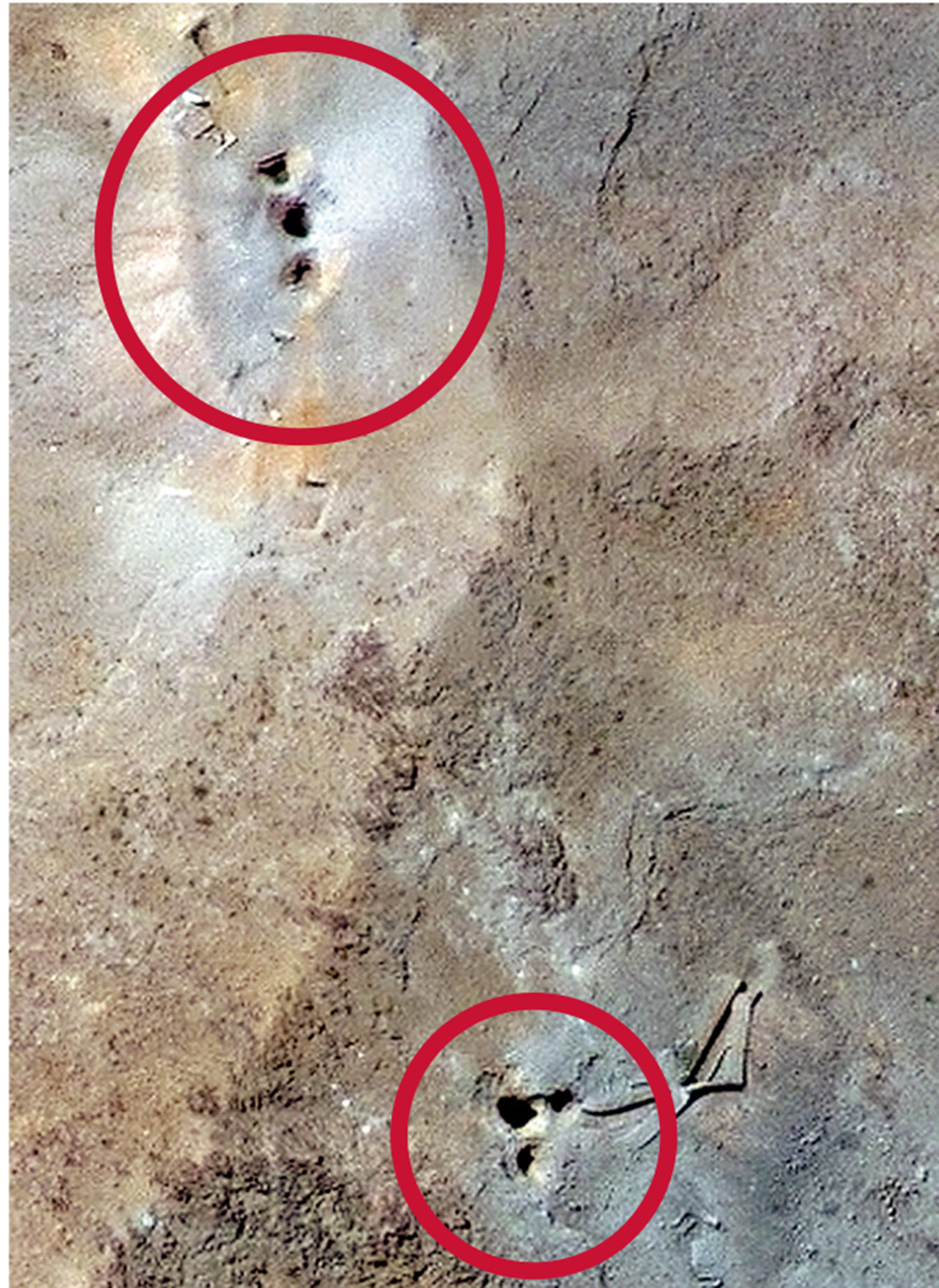 　　圖：衛星圖像顯示，遭美國轟炸後，福爾多地下核設施所在地區出現6個彈坑。\路透社