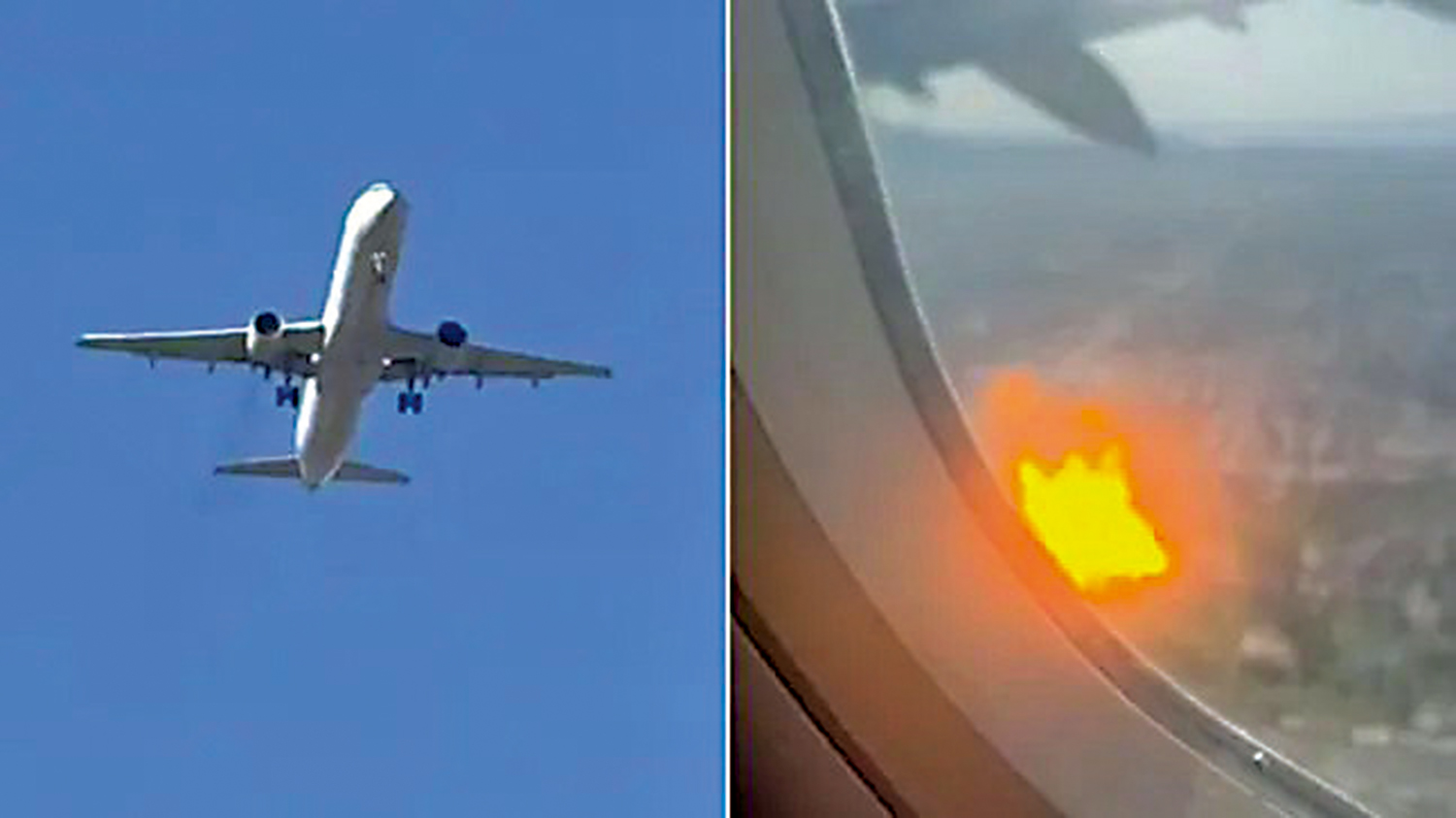 　　圖：美國航空一架客機25日起飛後引擎着火。\網絡圖片