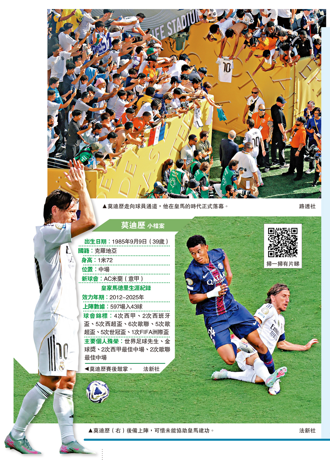 圖:莫迪歷走向球員通道,他在皇馬的時代正式落幕。\路透社