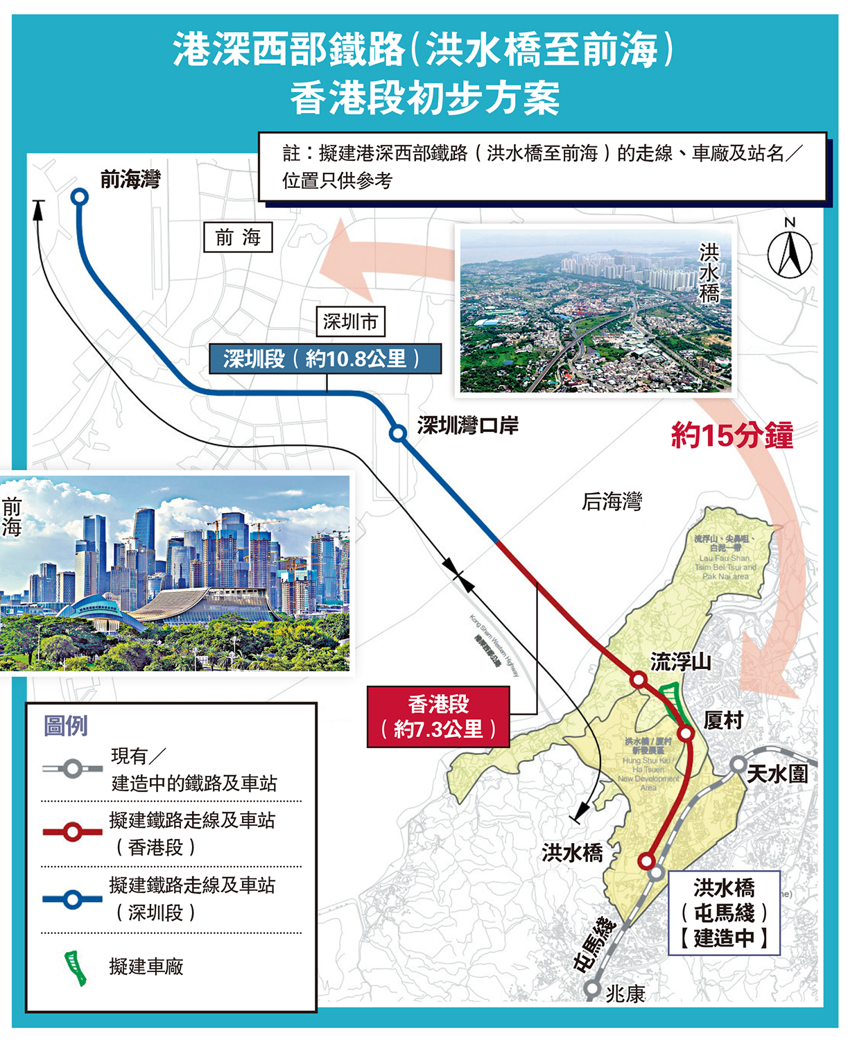 　　圖：港深西部鐵路（洪水橋至前海）香港段初步方案