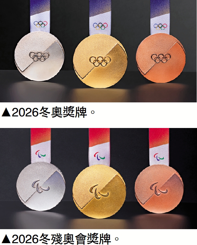 上圖:2026冬奧獎牌。下圖:2026冬殘奧會獎牌。