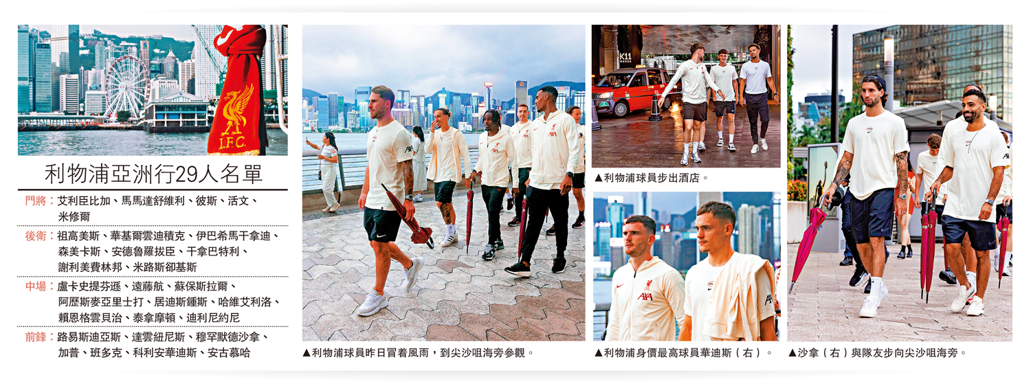 　　圖：利物浦亞洲行29人名單