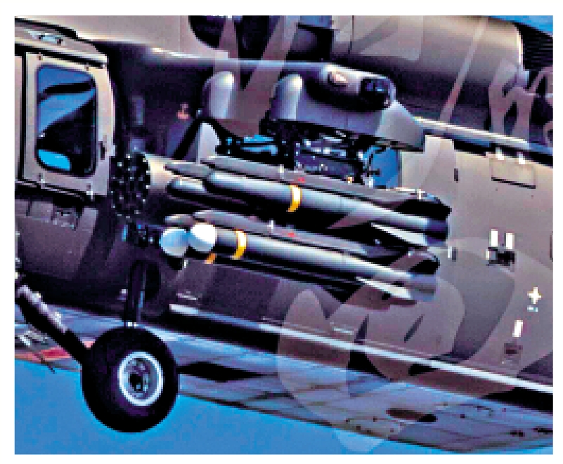 　　圖：直-20T同時掛載兩型AKD-10空地導彈，包括激光制導型（上）及「白頭彈」。