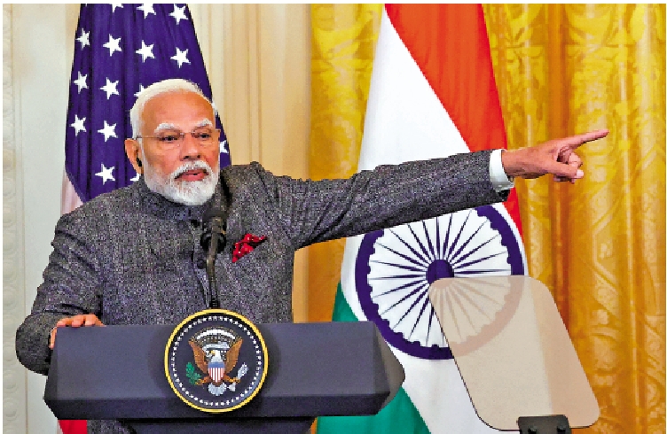 　　圖：印度總理莫迪今年2月到訪白宮。\路透社