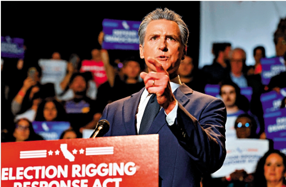 　　圖：加州州長紐森14日談到加州可能就重新劃分選區舉行特別選舉。\法新社