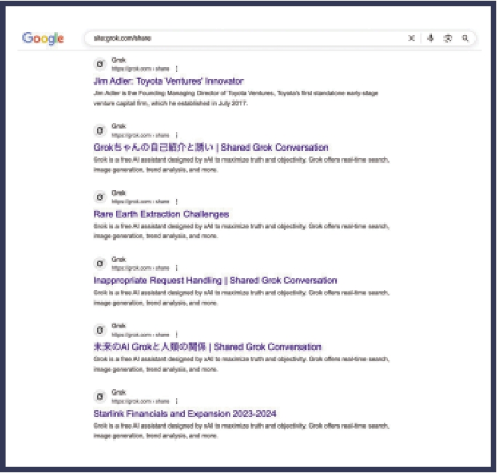 　　圖：Grok的大量用戶聊天內容被外洩。\網絡圖片