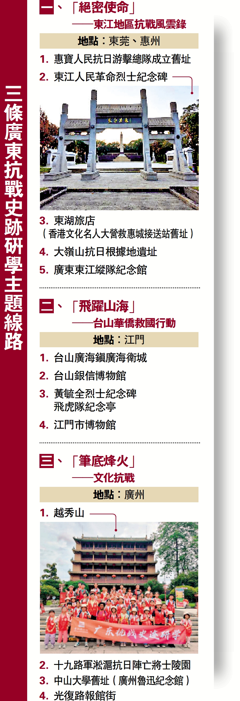 　　圖：三條廣東抗戰史跡研學主題線路