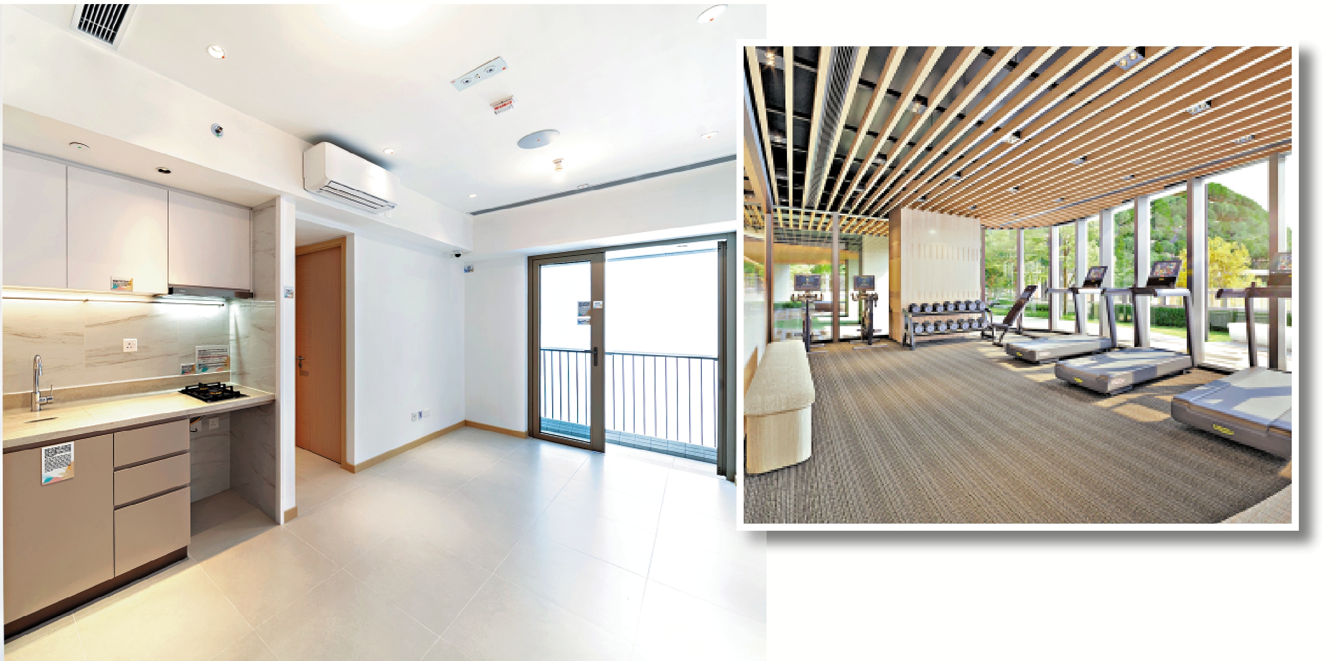 　　左圖：「朗然」月內會開始發信安排準買家揀樓。\示範單位圖；右圖：「朗然」健身室設計概念圖。