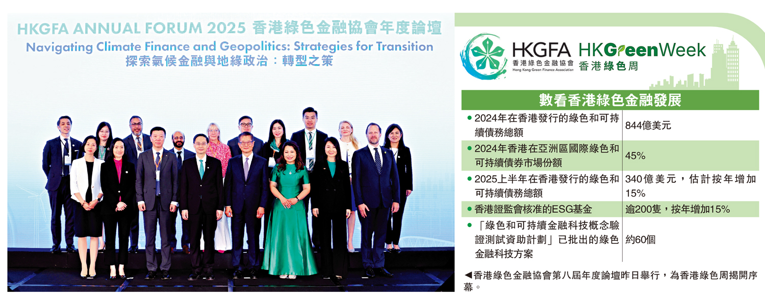 　　圖：香港綠色金融協會第八屆年度論壇昨日舉行，為香港綠色周揭開序幕。