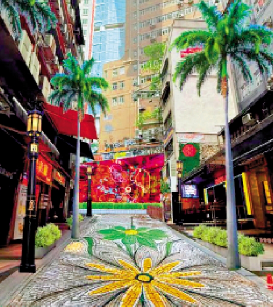 　　圖：甯漢豪表示，政府會分階段美化蘭桂坊和附近街道。圖為美化後的蘭桂坊概念圖。