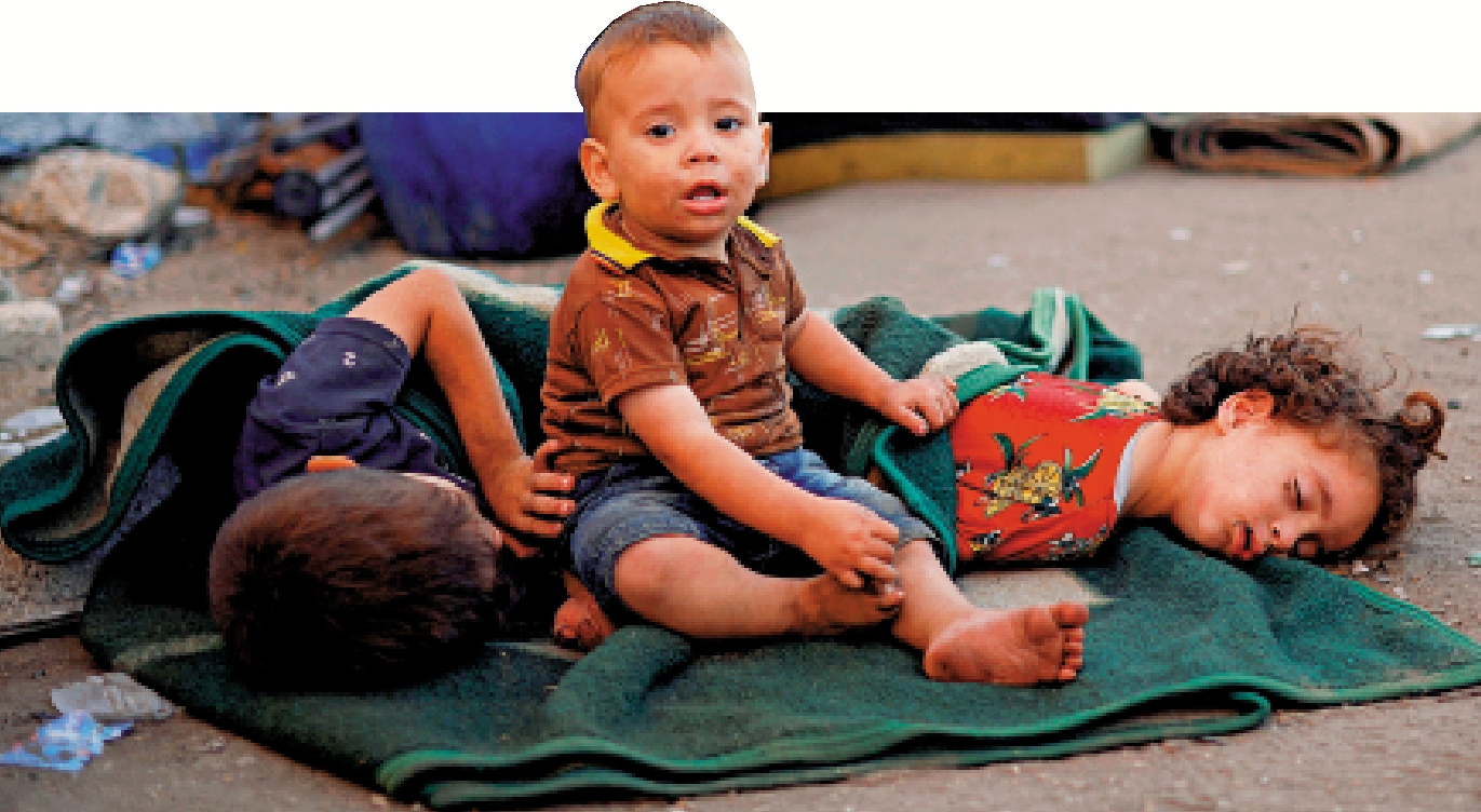 　　圖：加沙兒童流離失所，面臨炮火和饑荒威脅。\路透社