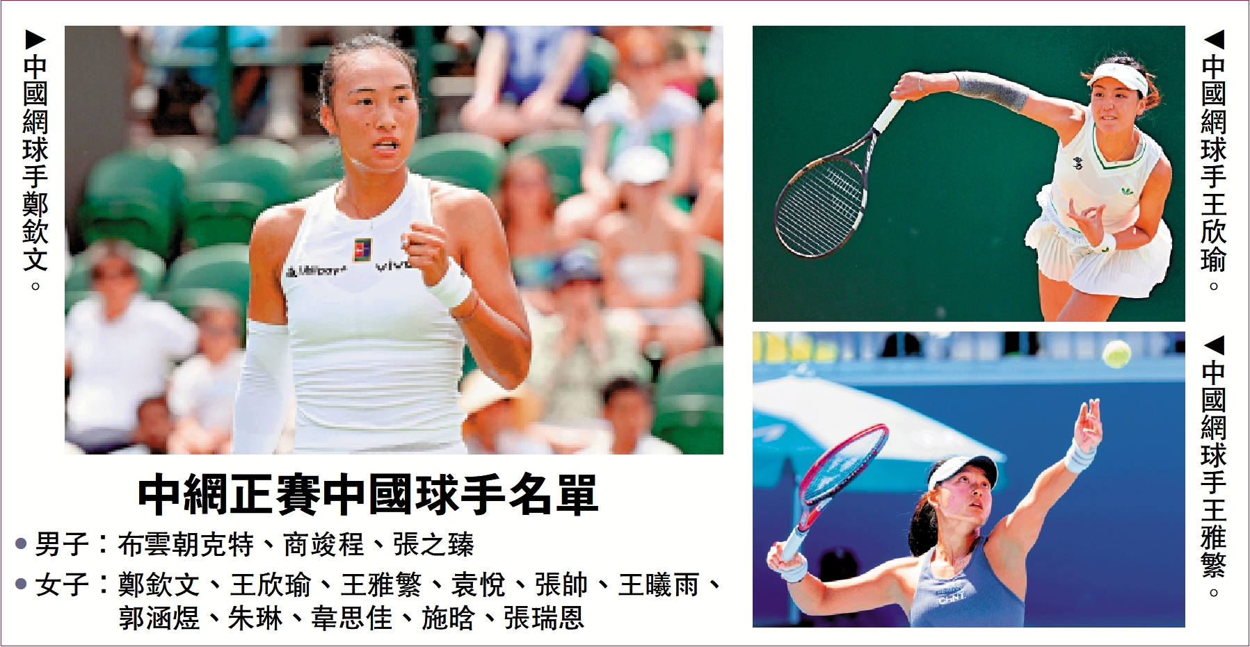 　　圖：中網正賽中國球手名單。