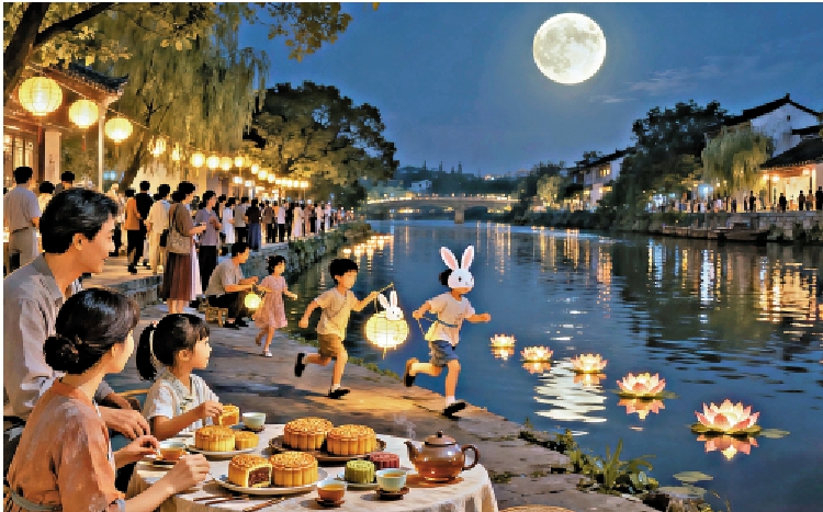 　　圖：中秋快樂。\AI製圖