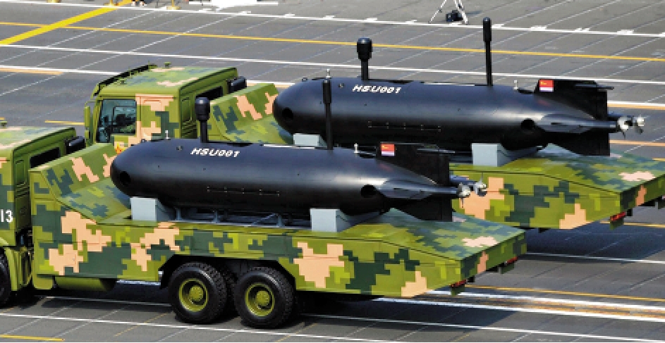 　　圖：2019年國慶閱兵亮相的HSU001無人潛航器。