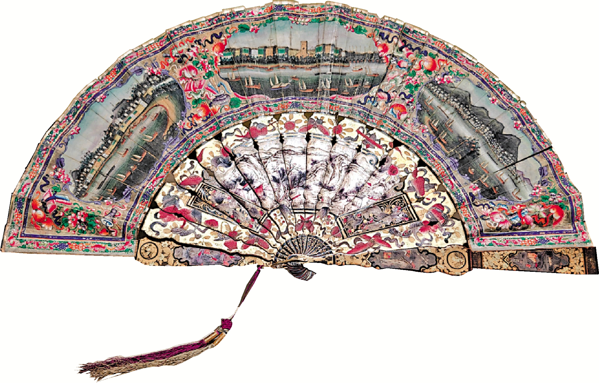 　　圖：19世紀下半葉省港澳港口風景圖摺扇。