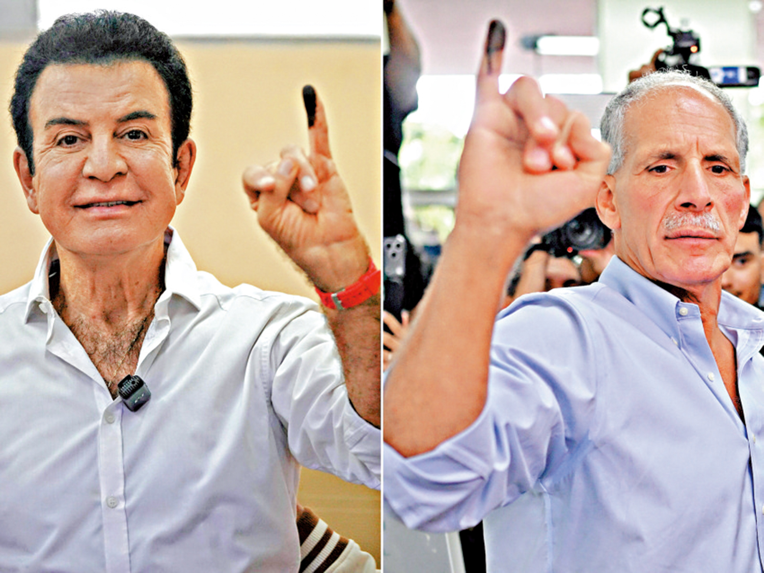 　　圖：洪都拉斯自由黨總統候選人納斯拉亞（左）與國民黨候選人阿斯富拉初步計票結果不相上下。\法新社
