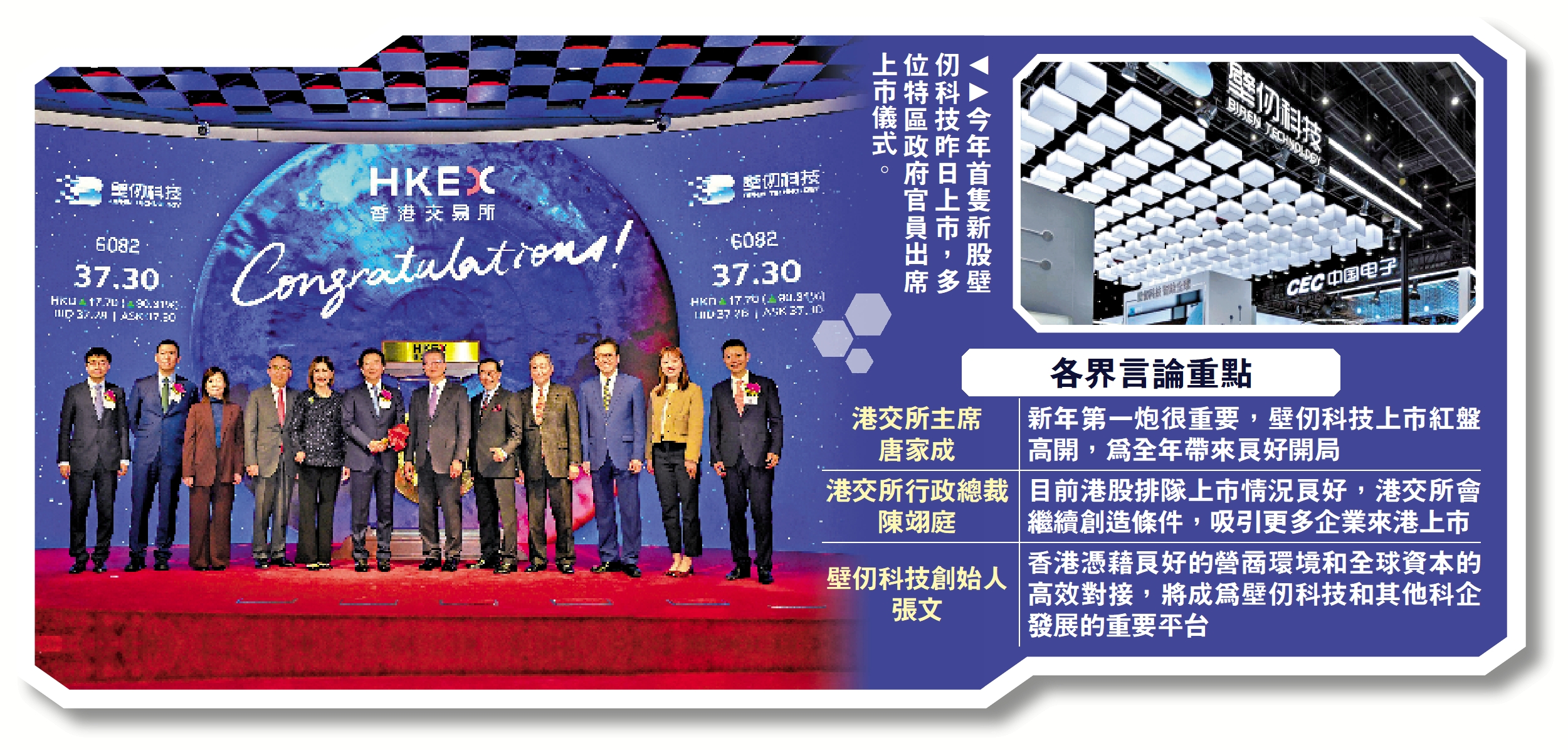 　　圖：今年首隻新股壁仞科技昨日上市，多位特區政府官員出席上市儀式。
