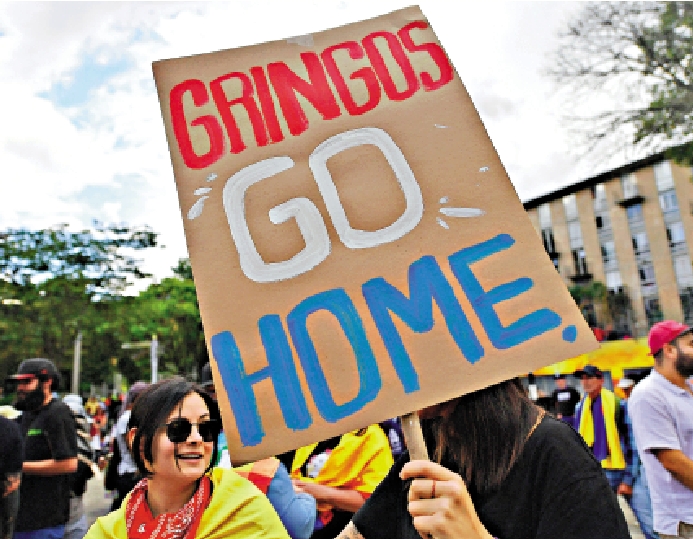 　　圖：哥倫比亞民眾7日在波哥大舉行示威，抗議美國干預拉美國家事務。\法新社
