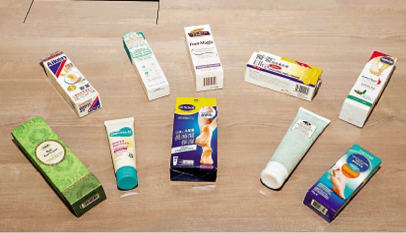 　　圖：消委會測試10款足部護理霜，3款檢出香料致敏物，1款檢出游離甲醛。