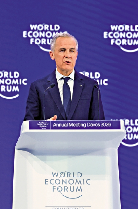 　　圖：加拿大總理卡尼在世界經濟論壇上批評「美國霸權」。\法新社