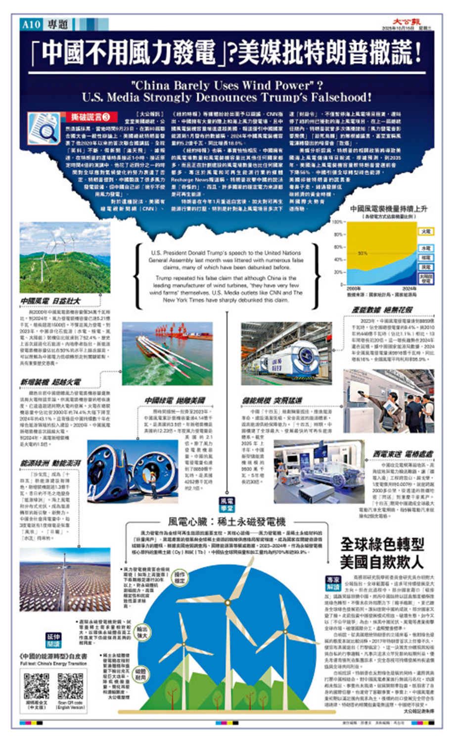 　　圖：2025年10月15日，《大公報》專題報道揭批特朗普抹黑中國綠色低碳發展。