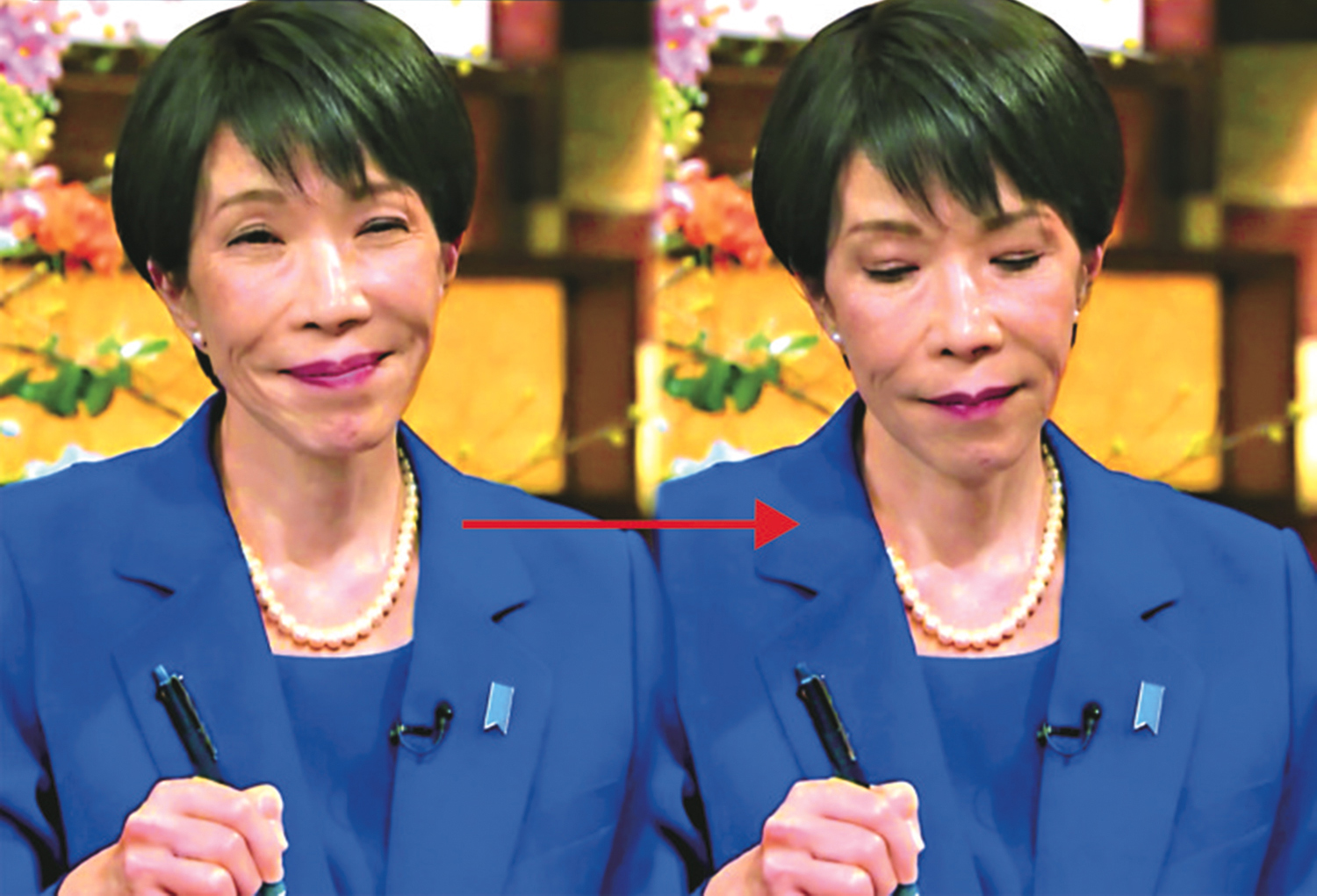 　　圖：高市早苗在26日的一場眾議院選舉辯論中，被問及黑金醜聞時瞬間變臉。\網絡圖片