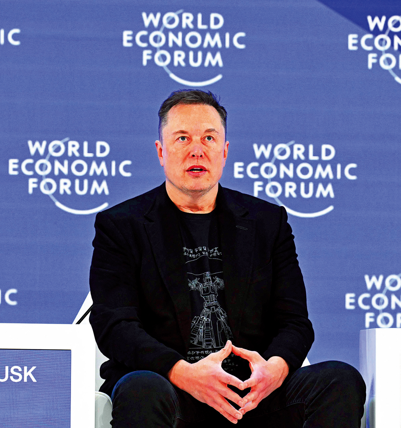 　　圖：1月22日，SpaceX創辦人馬斯克在達沃斯世界經濟論壇年會上發表演講。\法新社