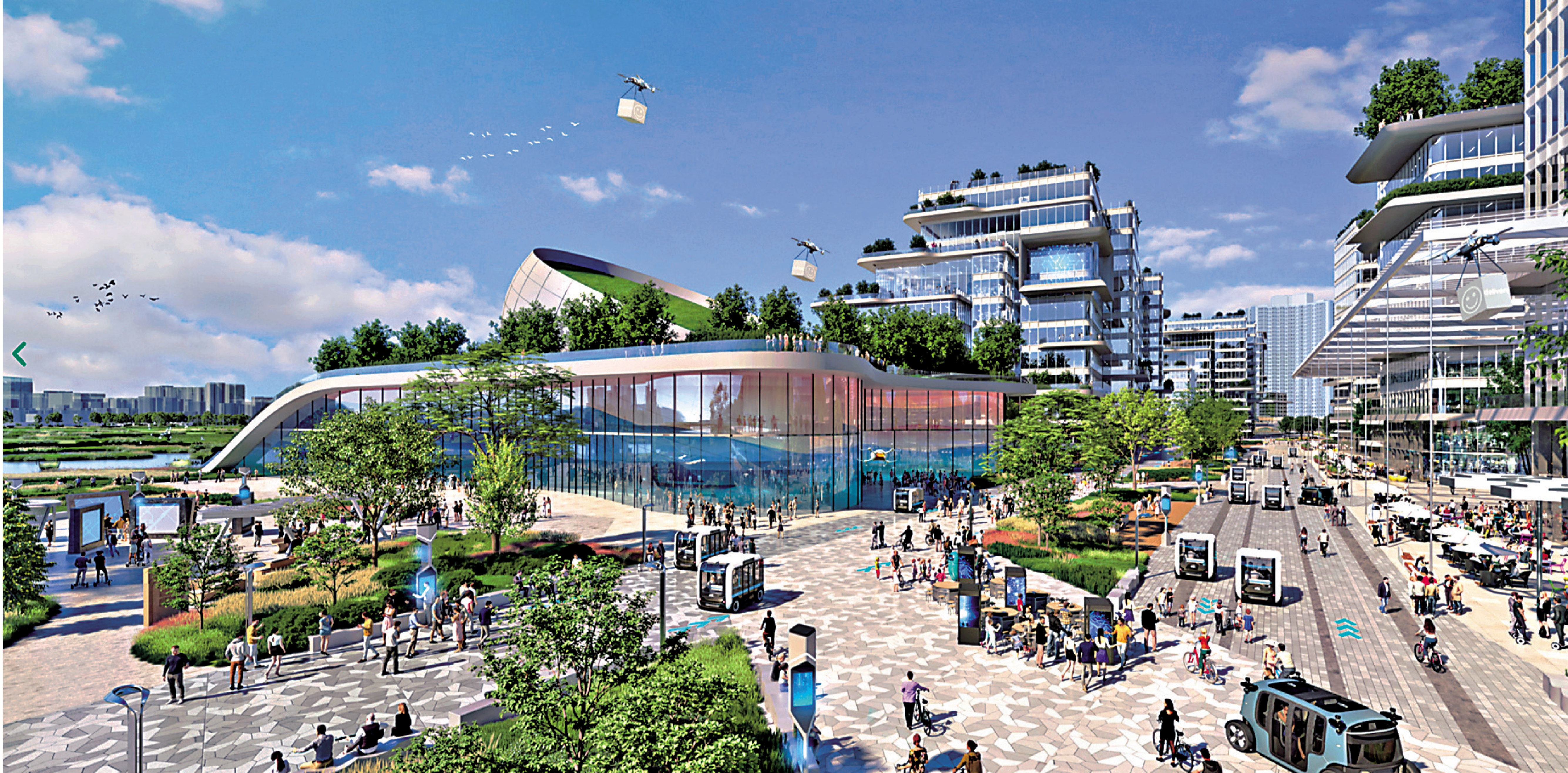 　　圖：特區政府今年會為新田科技城成立專屬公司推動開發，並向立法會申請注資一百億元起始資金。圖為建成後的新田科技城模擬圖。