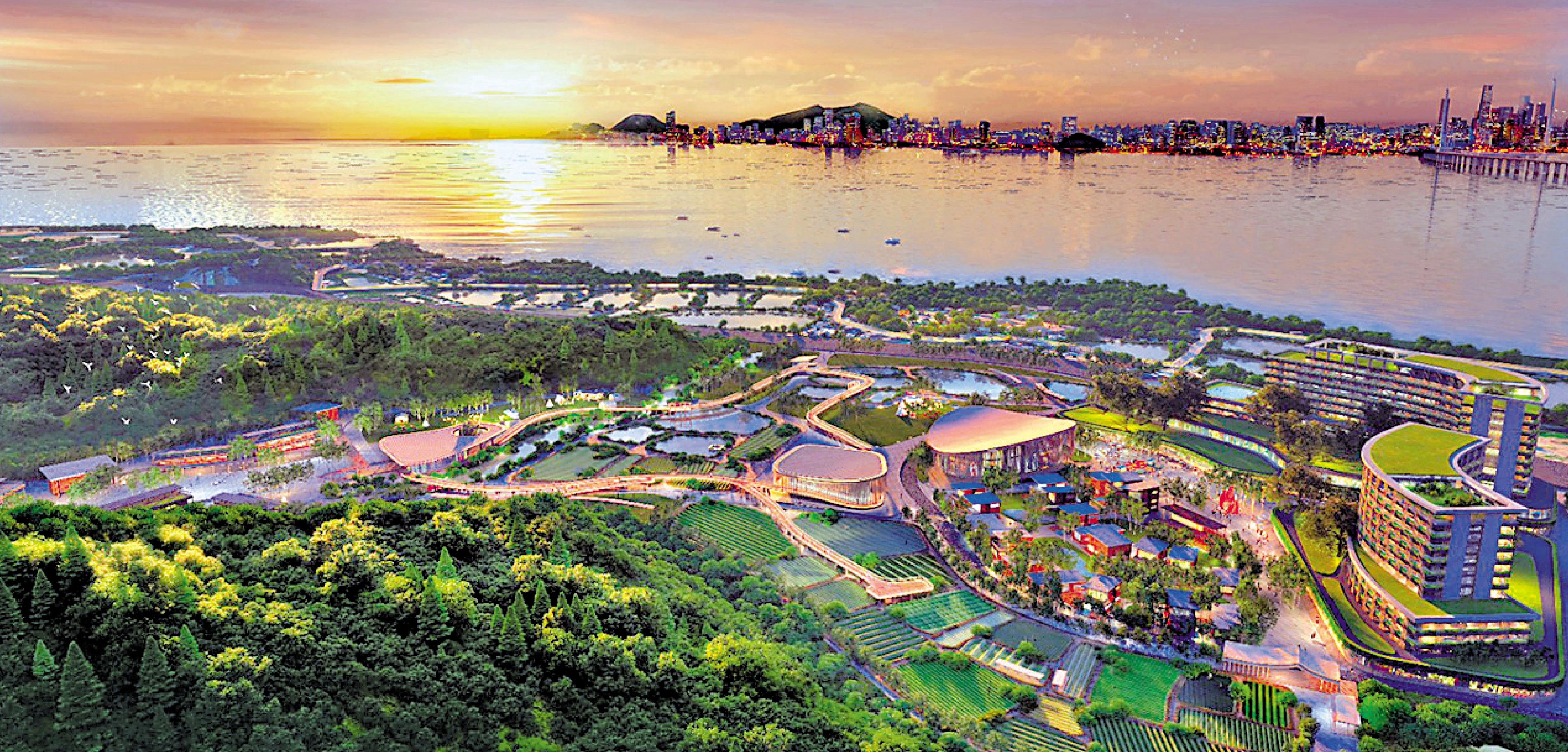 　　圖：發展局提出在流浮山重點發展創科及生態旅遊產業，結合海景酒店、度假村及露營地點等，吸引旅客。圖為擬議的發展構想圖。