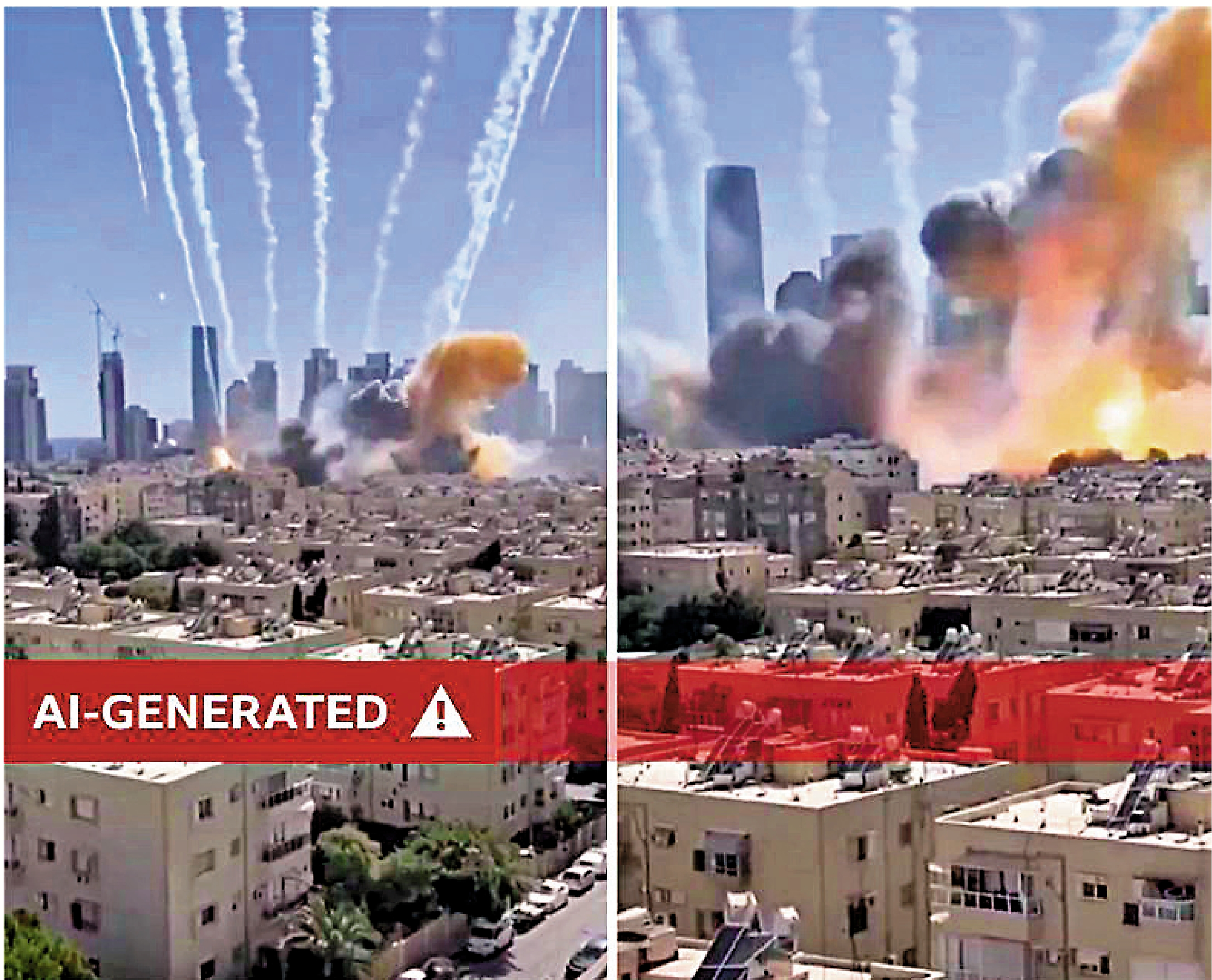 　　圖：AI生成的虛假視頻，顯示以色列特拉維夫遭到伊朗導彈轟炸。\網絡圖片