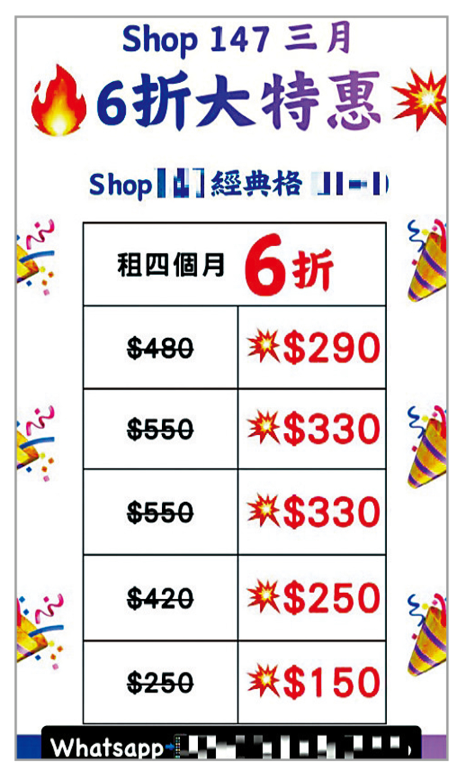 　　圖：格仔舖近日網上招租廣告，租金低至150元。