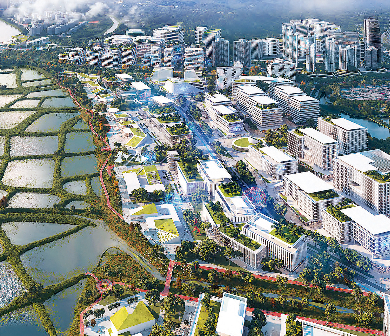 　　圖：財政預算案提出向河套區、科技城及產業園三公司合共注資300億元，以加快園區發展。圖為新田科技城概念圖。