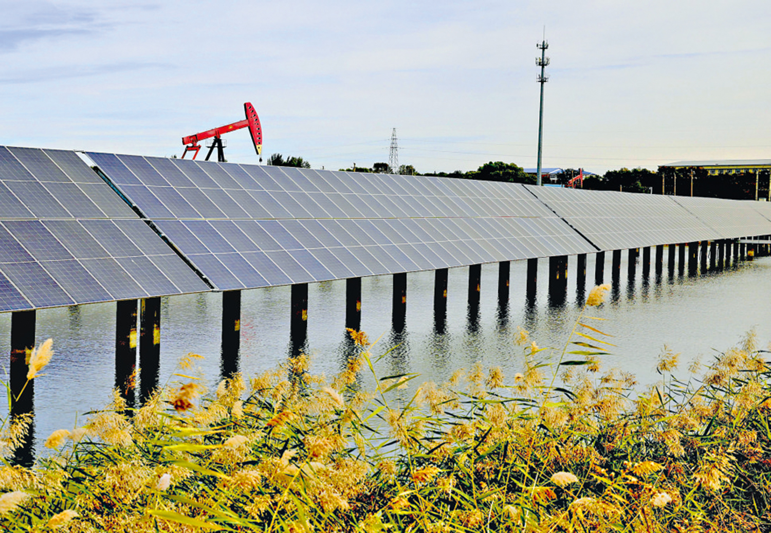　　圖：中國加快綠色低碳轉型，在油氣田配套建設光伏等綠色能源。