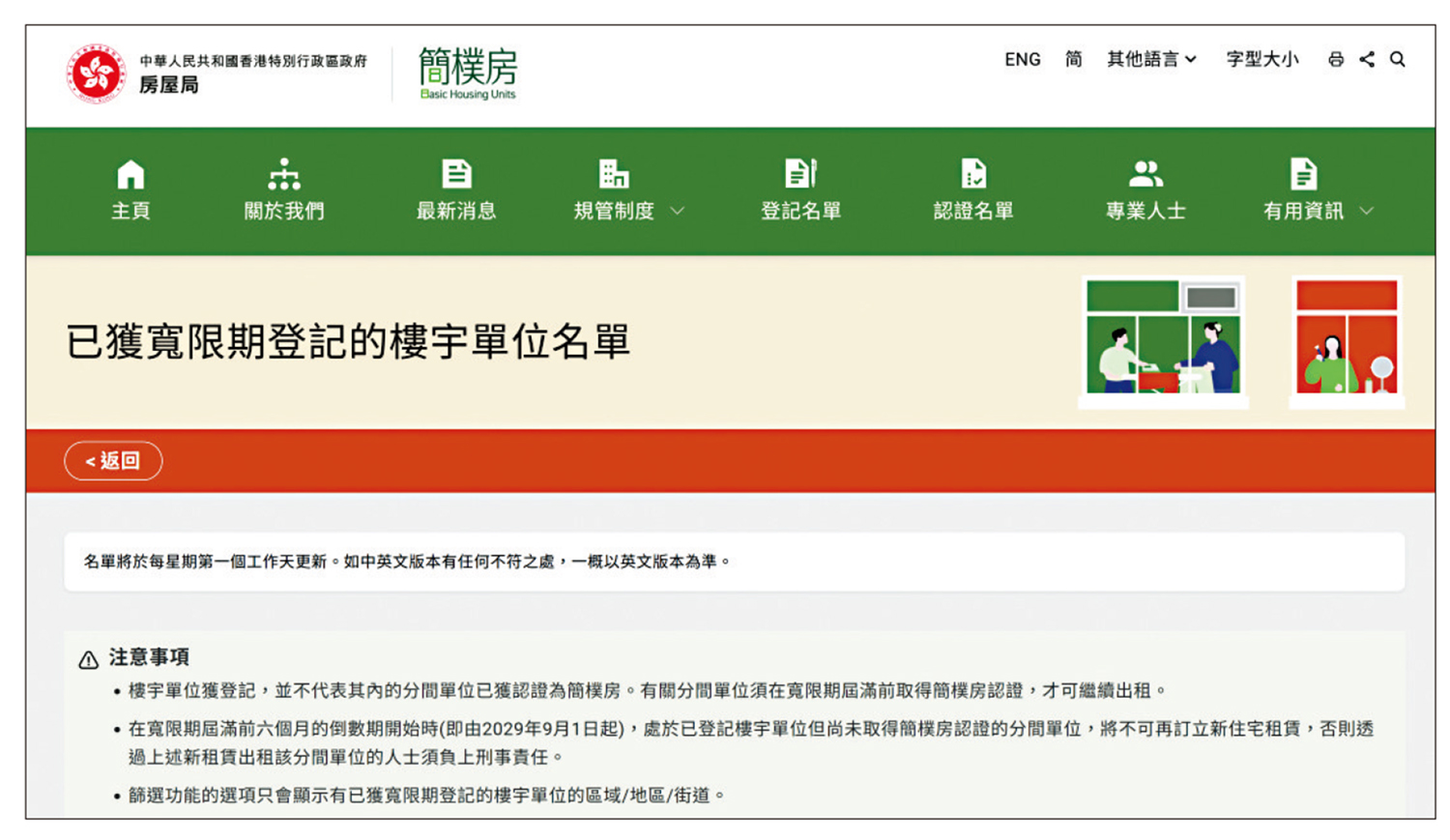 　　圖：房屋局昨日在簡樸房網站上載了首批410個分間單位資料。