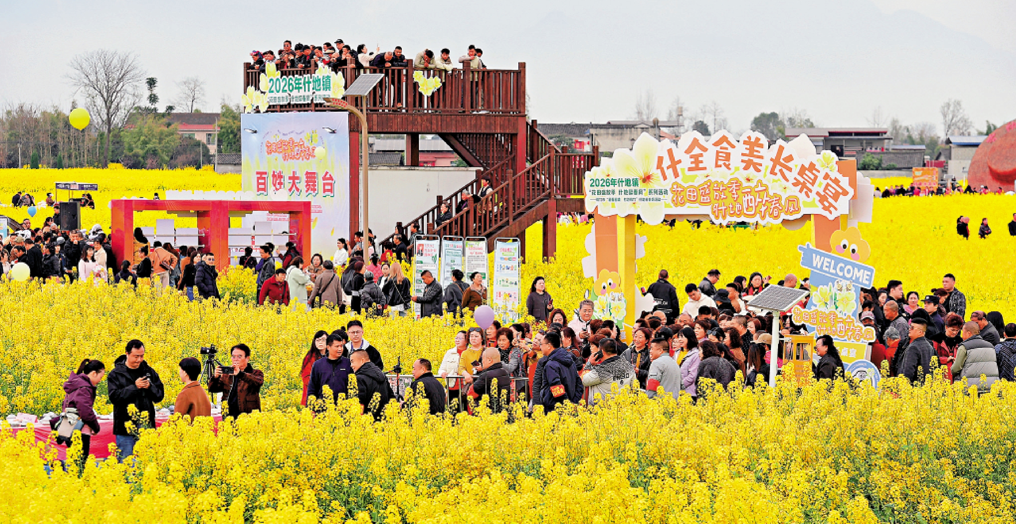 　　圖：遊客在四川省綿竹市什地鎮油菜花田賞花。\新華社