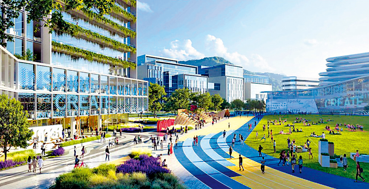 　　圖：洪水橋、牛潭尾和新界北新市鎮已分別預留土地興建大學城。圖為牛潭尾大學城構想圖。