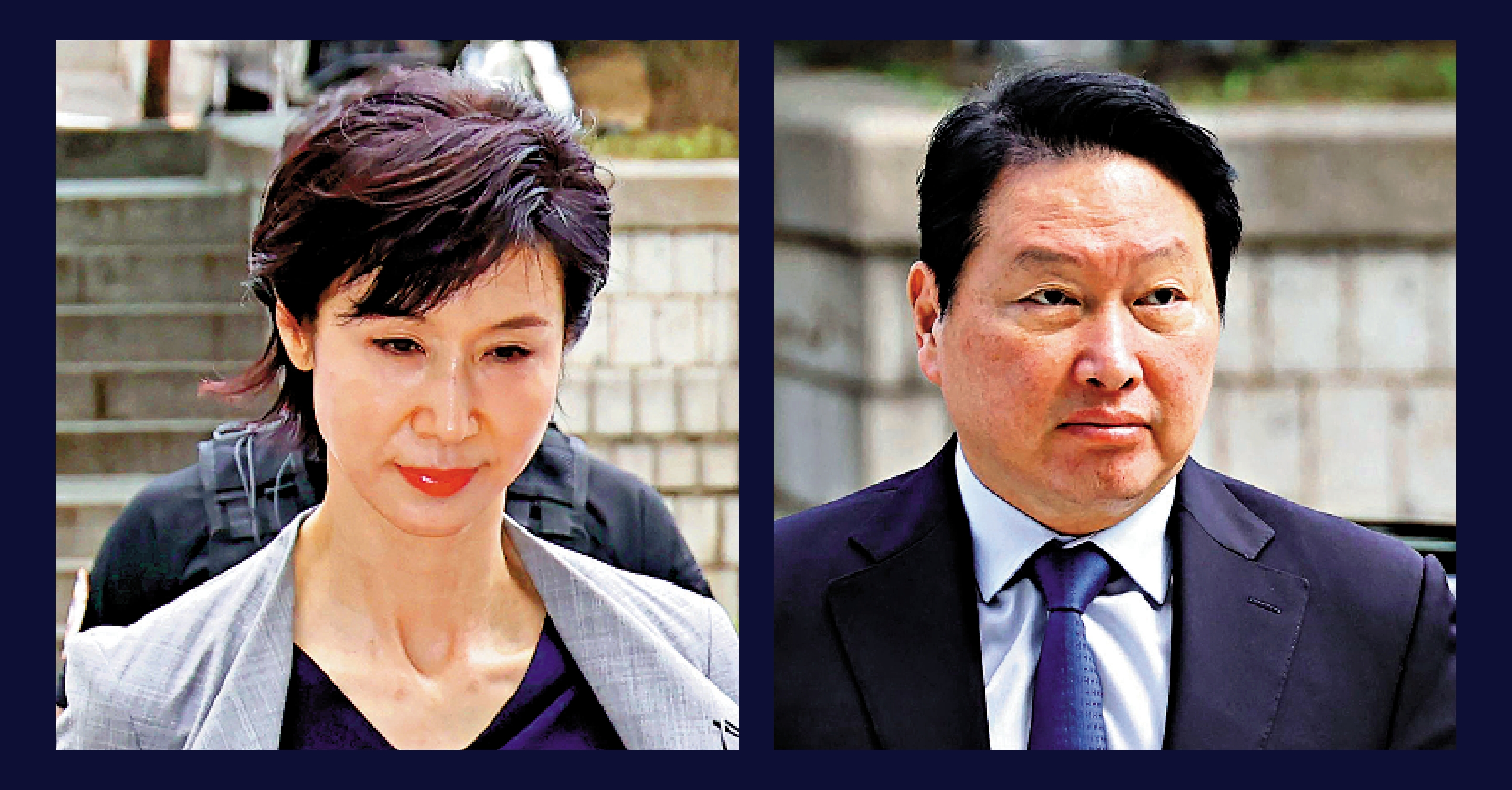　　圖：韓國SK集團會長崔泰源（右）與其前妻盧素英。\法新社